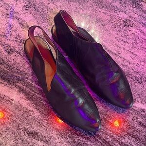 Yuko Imanishi Black Leather Women's Loafers mules flats lagenlook Japan EUC!